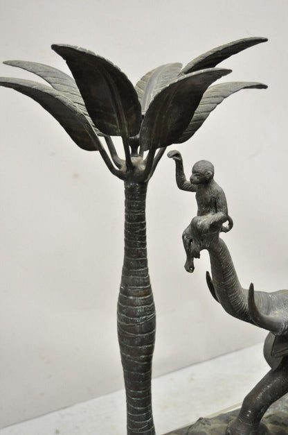 Maitland Smith Large Bronze Monkey Palm Leaf Tree Sculpture Candle Holder