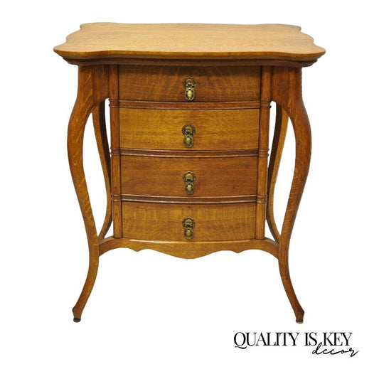 Antique Victorian Art Nouveau Golden Oak 4 Drawer Work Stand Sewing Side Table