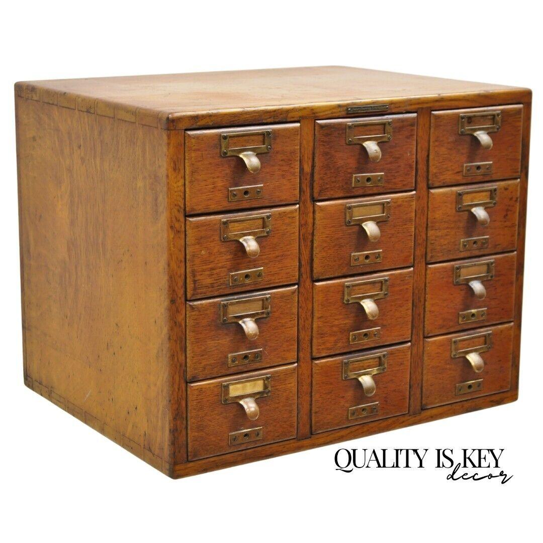 Antique Oak Euro SoleMakers Card Catalog 12 Drawer Apothecary File Cabinet