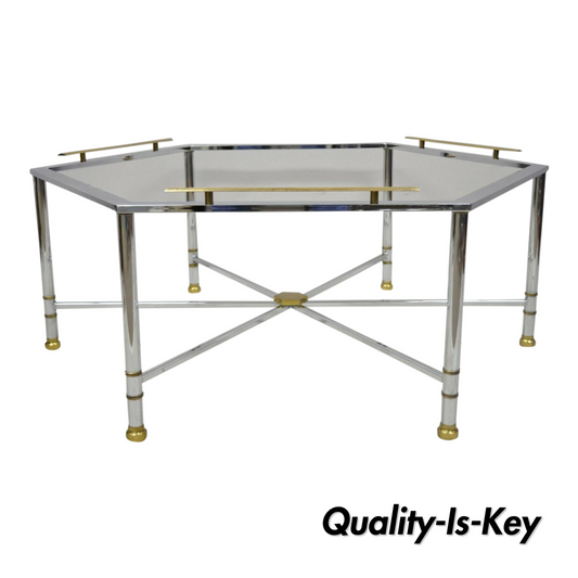 Chrome Brass Maison Jansen Style Hexagon Regency Style Directoire Coffee Table