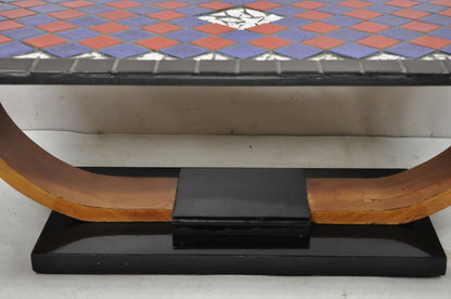 Vintage Art Deco Blue and Red Mosaic Tile Top Arch Base Coffee Table