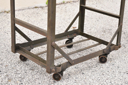 Vintage American Industrial Steel Metal and Wood Rolling Shop Work Cart Stand