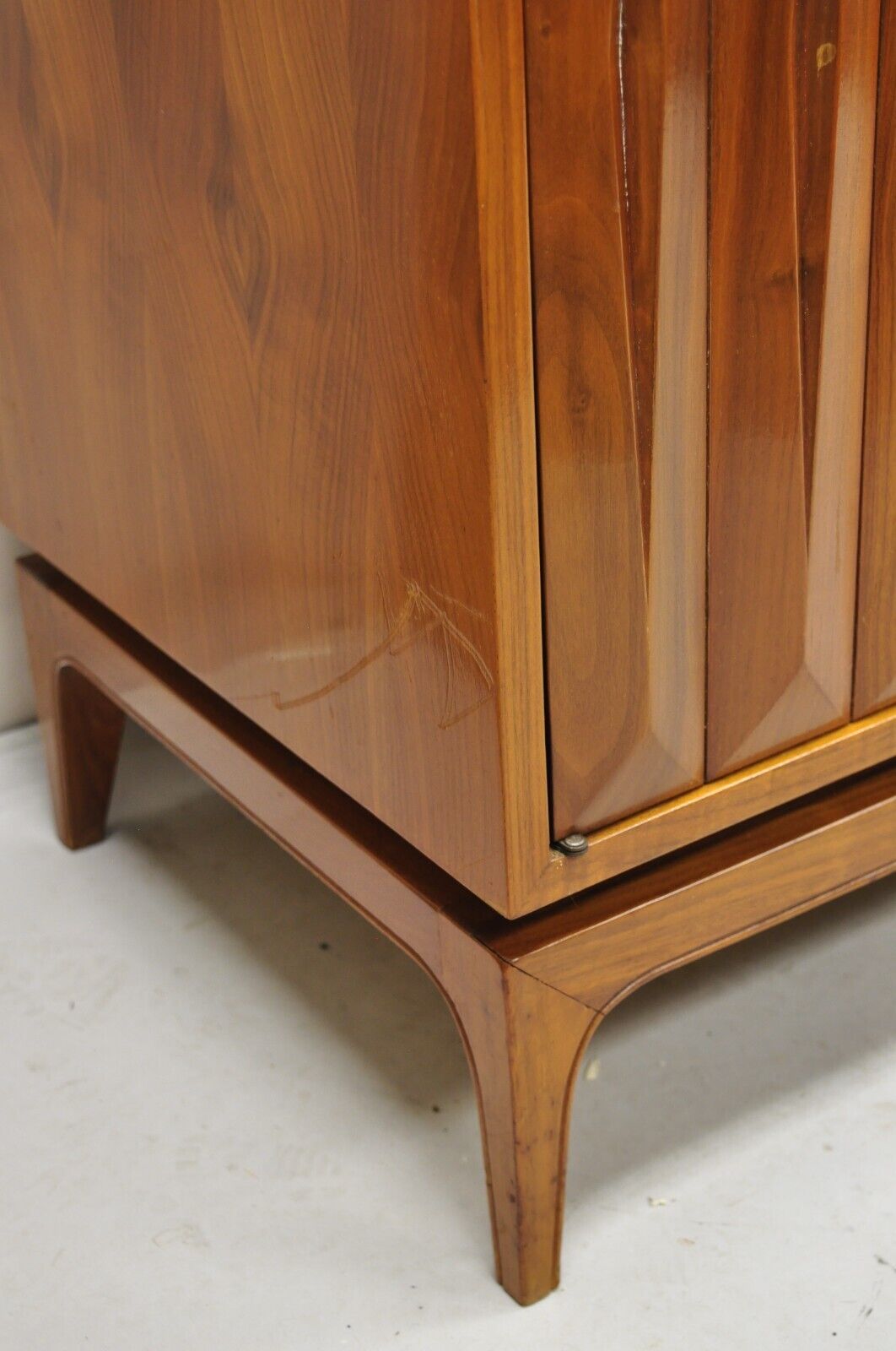 Vintage Mid Century Danish Modern Sculpted Walnut Long Dresser Credenza