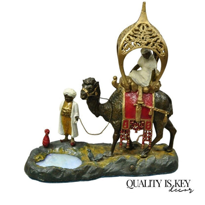 Austrian Orientalist Cold Painted Spelter Man and Camel Watering Hole Table Lamp