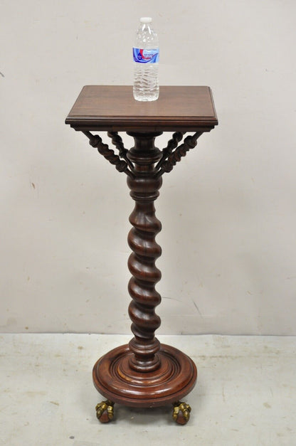 Antique Empire Victorian Walnut Barley Twist Spiral Carved Pedestal Stand