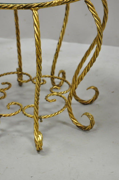 Vintage Italian Hollywood Regency Gold Gilt Glass Top Low Side Tables - a Pair