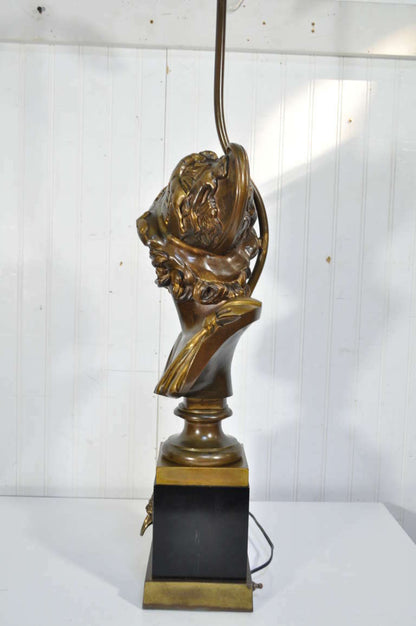 19th C Patinated Bronze French Bust of Trojan War Greek General Ajax Table Lamp