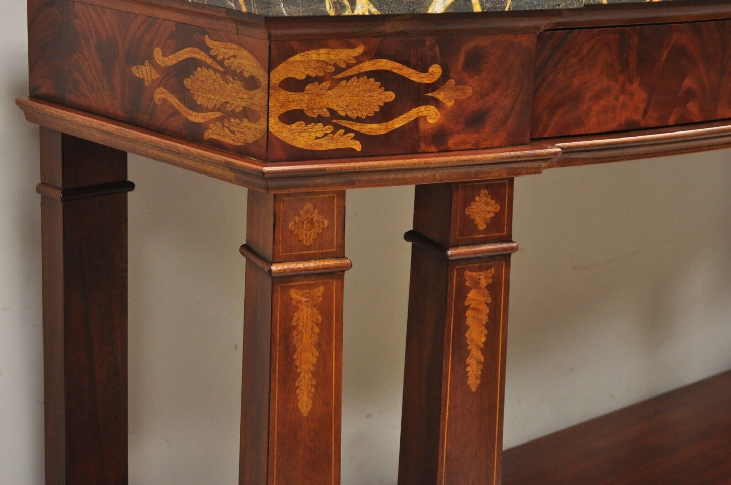 Henredon Marble Top One Drawer Inlaid Mahogany Empire Sideboard Buffet Server