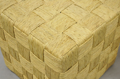 Decorator Modern Woven Rattan Rope Cord Cube Ottoman Side Table - a Pair