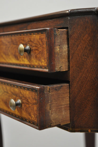 19th C. Antique American Sheraton Tall Tapered Leg Burl Wood Nightstand Table