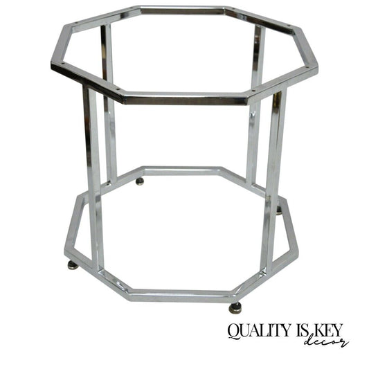 Vintage Mid Century Modern Polished Chrome Metal Octagon Accent Side Table Base