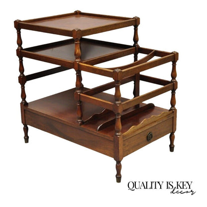 Henry Fuldner Sons Mahogany Leather Top Side End Table Canterbury Magazine Rack