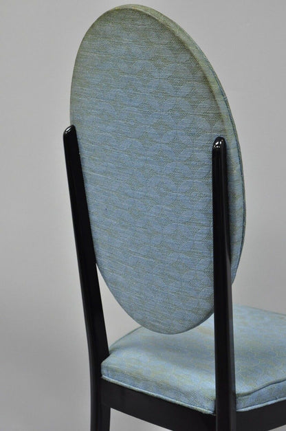 6 Italian Modernist Oval Back Black Lacquer Gio Ponti Style Dining Chairs