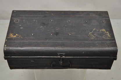 Antique Art Deco Steel Metal Military Weapons Black Storage Travel Trunk