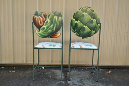 Hollywood Regency Custom Painted Peppers & Artichoke Bistro Side Chairs - a Pair