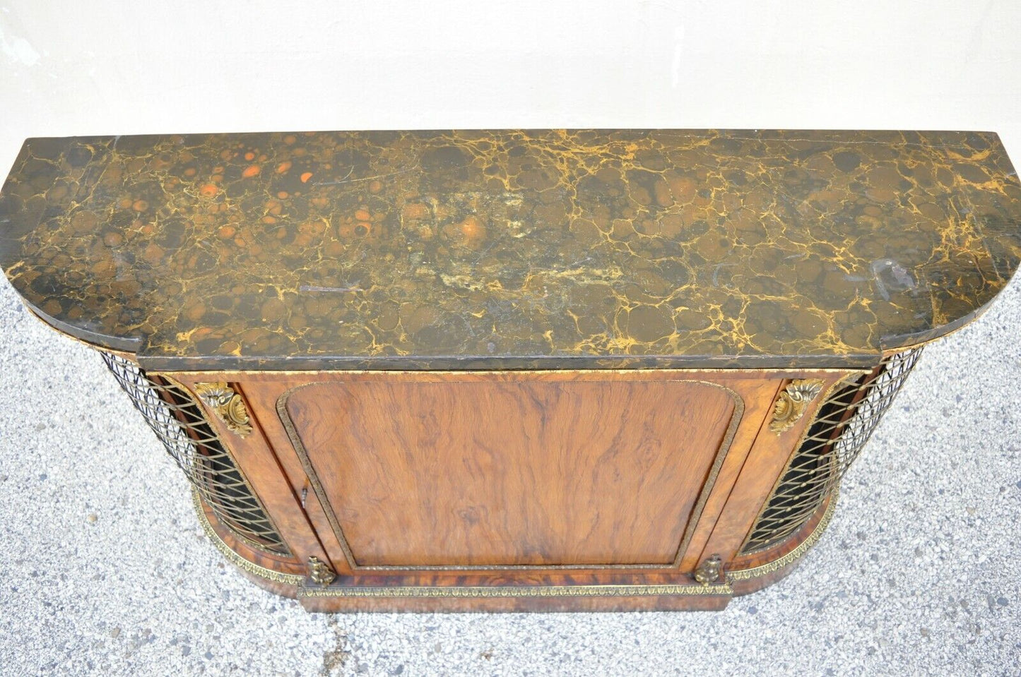 19th C. Napoleon III Rosewood Sideboard Buffet Credenza Cabinet w/ Brass Lattice