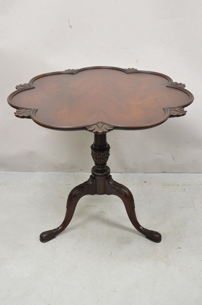 Vintage Crotch Mahogany Chippendale Style Pie Crust Pedestal Side Tea Table