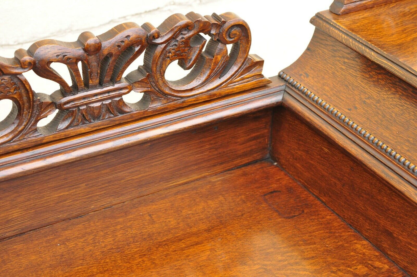 Antique English Jacobean Renaissance Spiral Barley Twist Oak Sideboard Buffet