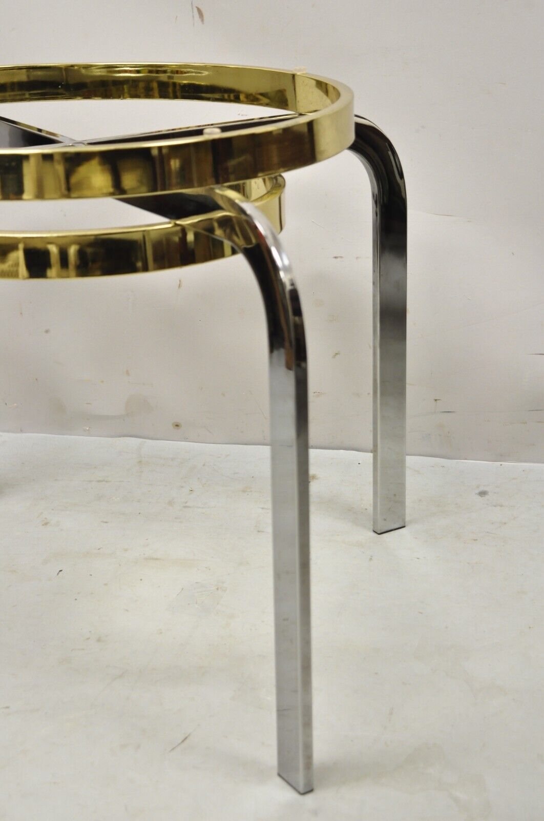 Vintage Mid Century Modern Milo Baughman Style Chrome Brass Round Side Table