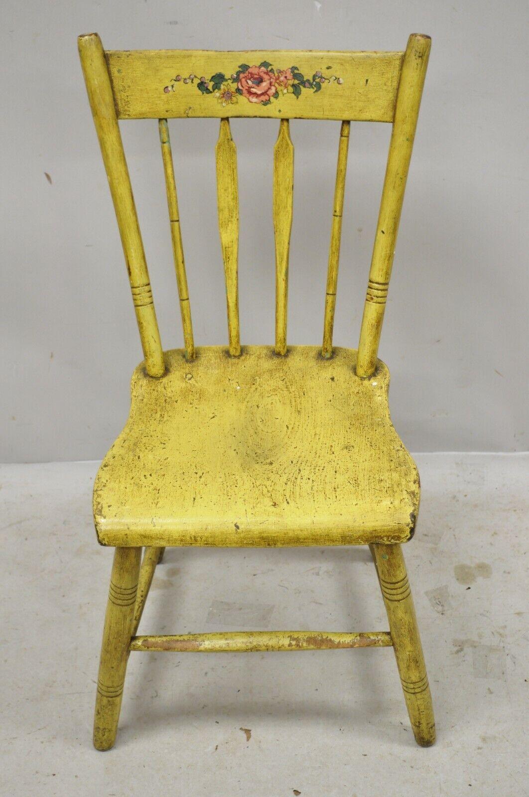 Frederick Loeser & Co Yellow American Primitive Hitchcock Painted Side Chair (A)