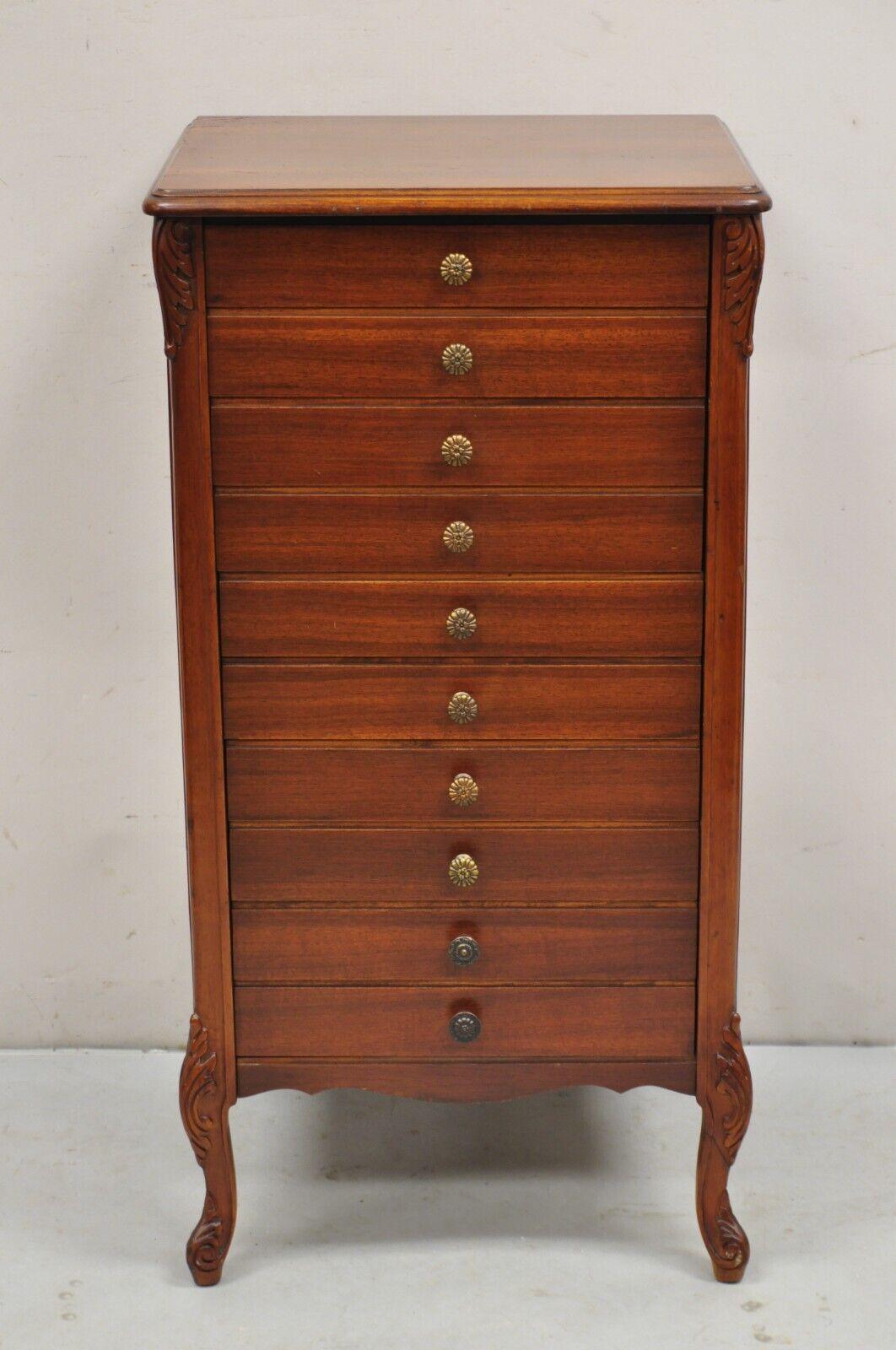 Vintage Mahogany 10 Drawer Sheet Music or Flat File Cabinet Tall Chest