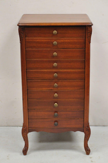 Vintage Mahogany 10 Drawer Sheet Music or Flat File Cabinet Tall Chest