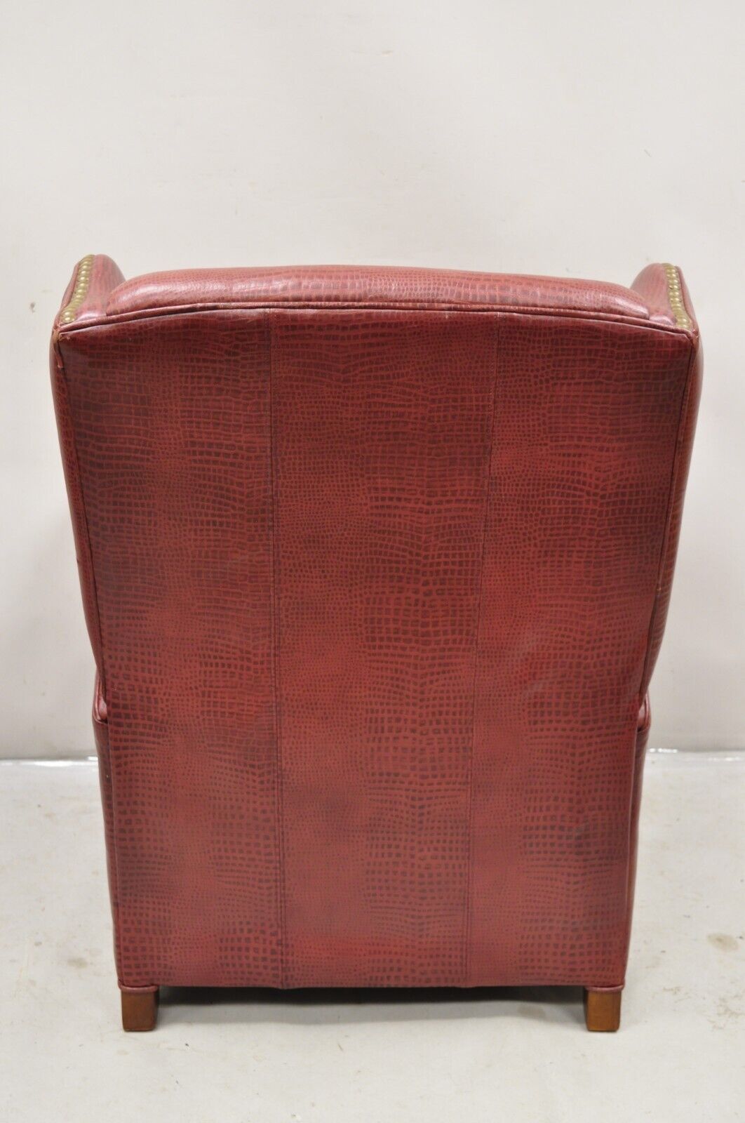 Ethan Allen Burgundy Red Croc Print Leather Upholstered Wingback Recliner Chair