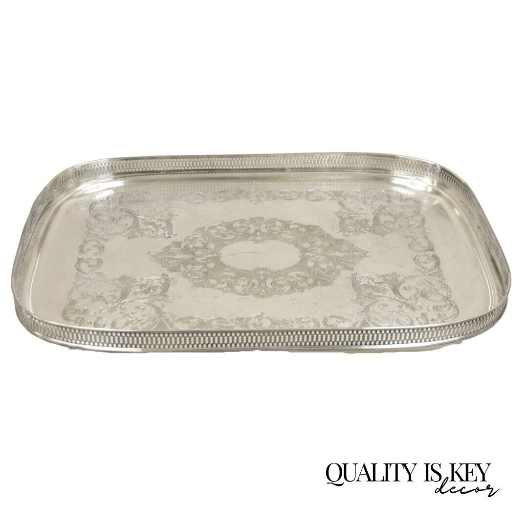 Vintage English Victorian LBS CO Superfine Silver Plated Tray with Gallery