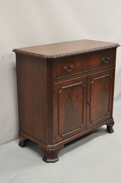 Vintage Chippendale Style Carved Mahogany Server Buffet with Bar Interior