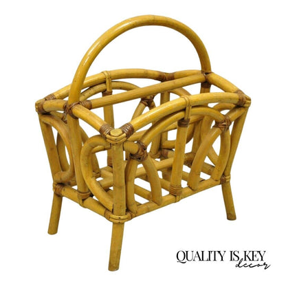 Calif-Asia Rattan Bamboo Chinese Chippendale Boho Tiki Magazine Rack Stand (A)