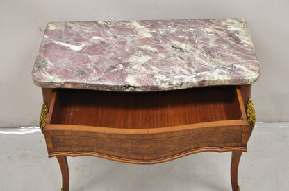 French Louis XV Style Rouge Marble Top Low Console Side Table with Drawer