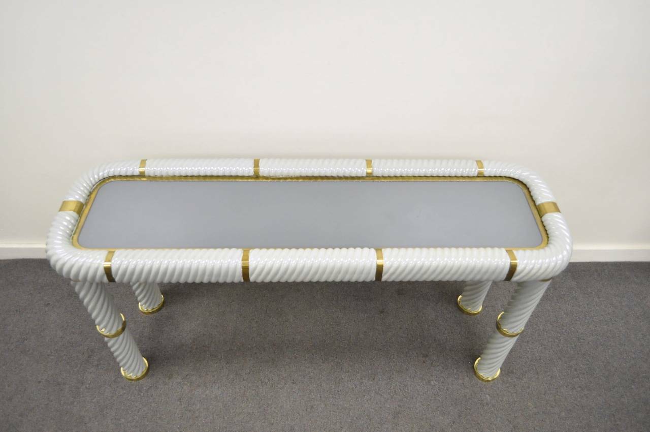 Tommaso Barbi Porcelain Brass Glass Spiral Grey 60" Console Sofa Hall Table