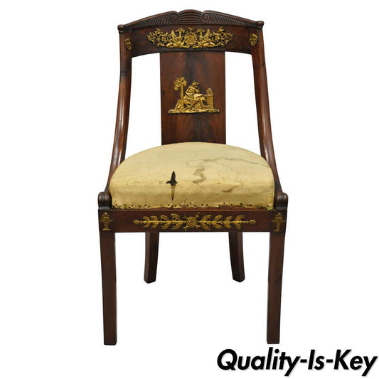 Early 19th Century French Empire Regency Mahogany Side Chair with Bronze Ormolu