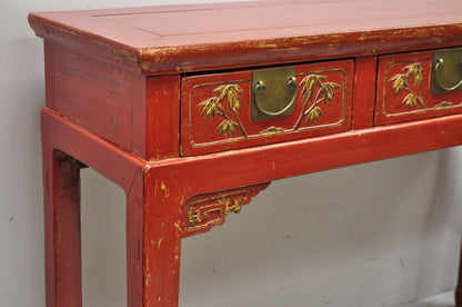 Vintage Chinese Red Lacquered 3 Drawer 45" Console Table Sofa Hall Table