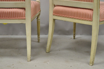 Pair Italian Neoclassical Parcel Gilt Cream Louis XVI Directoire Arm Chairs (B)