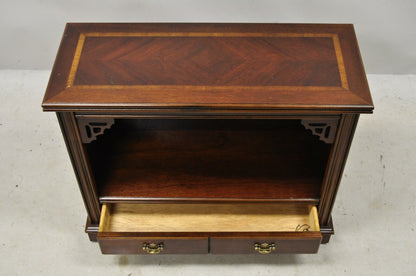 Lane Small Chinese Chippendale Banded Top Small 1 Drawer Console Hall Side Table