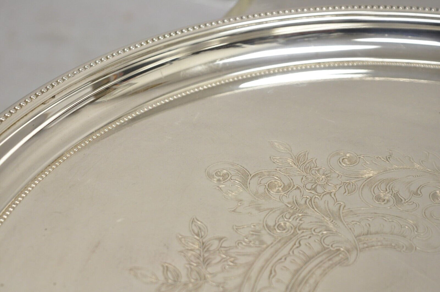 Vintage Victorian Style 17.5" Round Floral Etched Serving Platter Tray