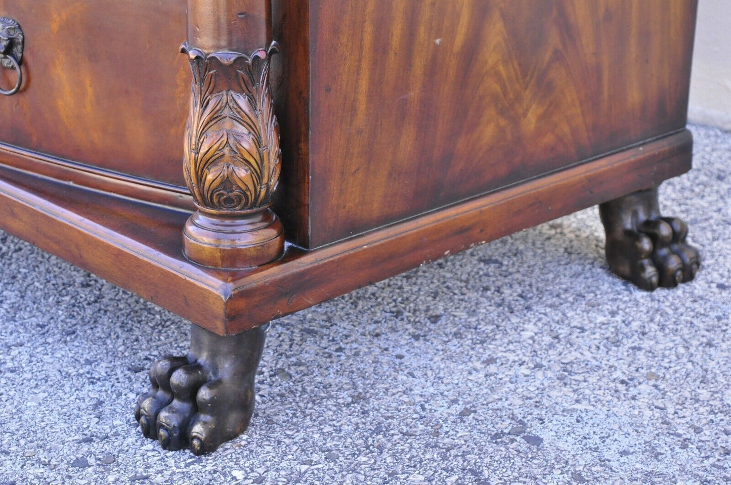 French Empire Style Mahogany Bow Front Chest Dresser With Bronze Paw Feet