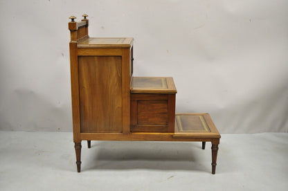 Antique English Regency Leather Top 3 Tier Side Table with Hidden Storage