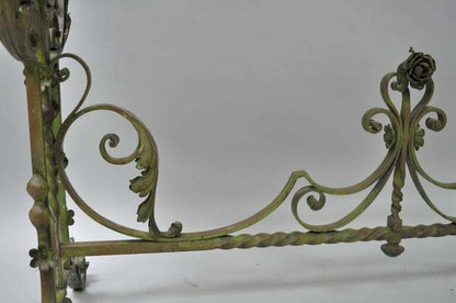 French Art Nouveau Green Wrought Iron Marble Top Scrolling Console Hall Table