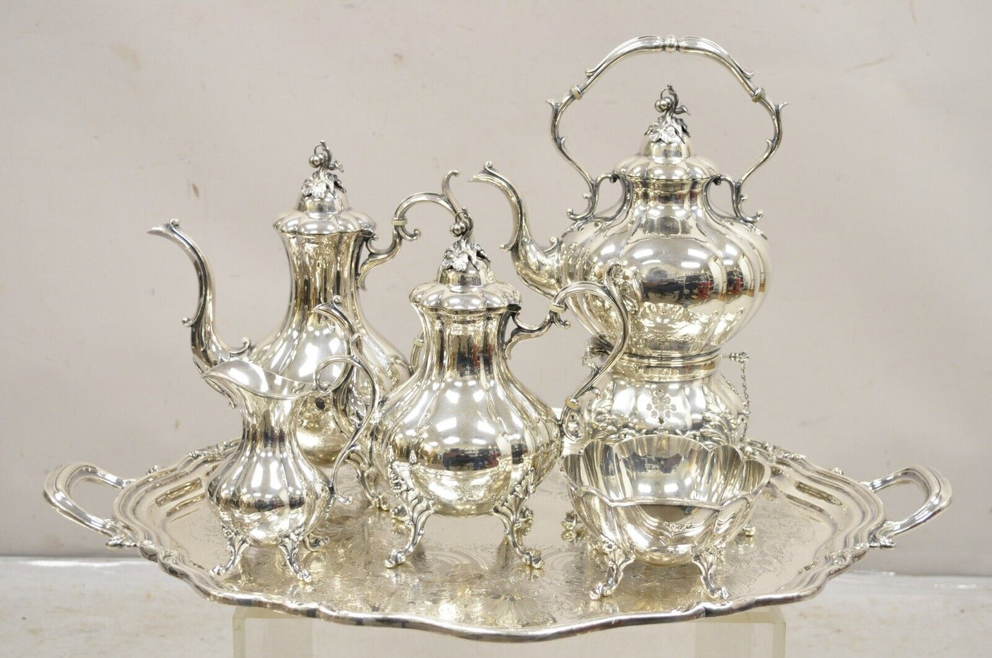 Reed & Barton Winthrop Silver Plate Art Nouveau Floral Repousse Tea Set 6 Pc Set