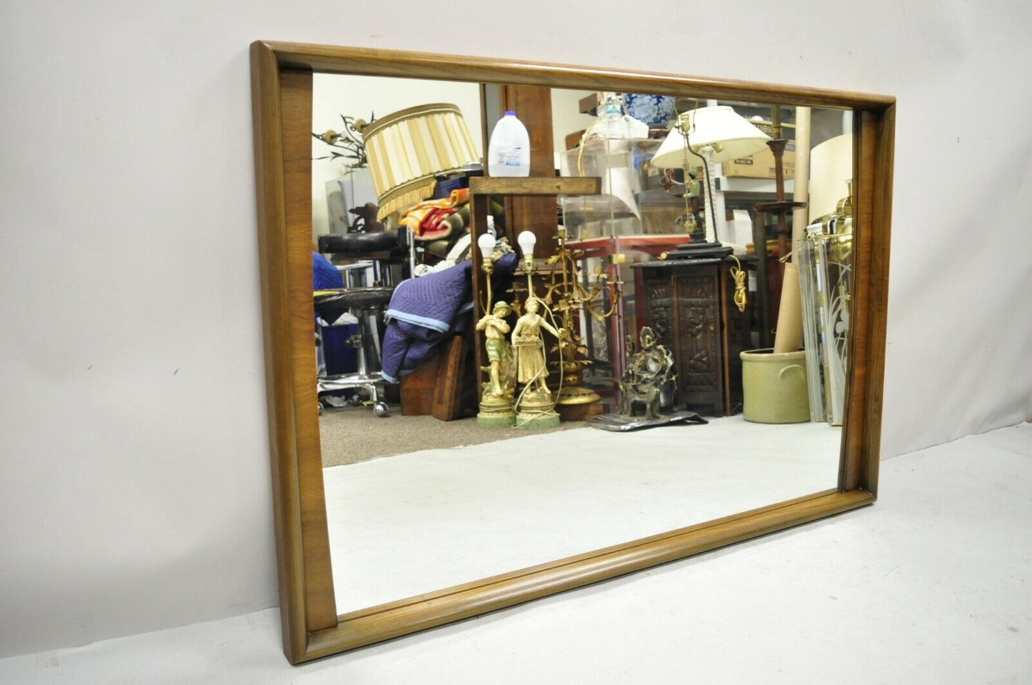 Mid Century Modern Solid Walnut Frame Rectangular Mirror by United Furniture