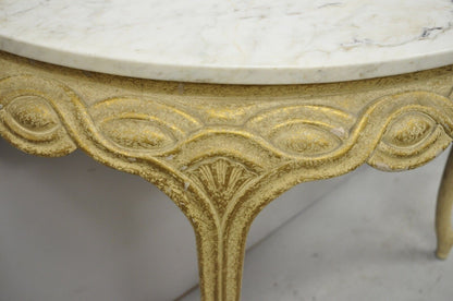 Italian Neoclassical Half Round Demilune Marble Top Ribbon Carved Console Table