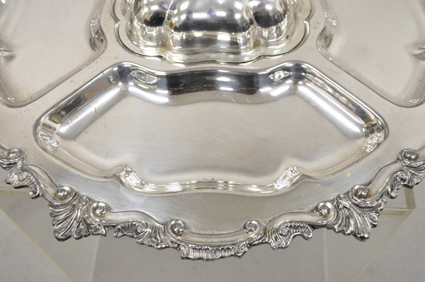 Vtg Victorian Style Silver Plated English Revolving Vegetable Serving Platter