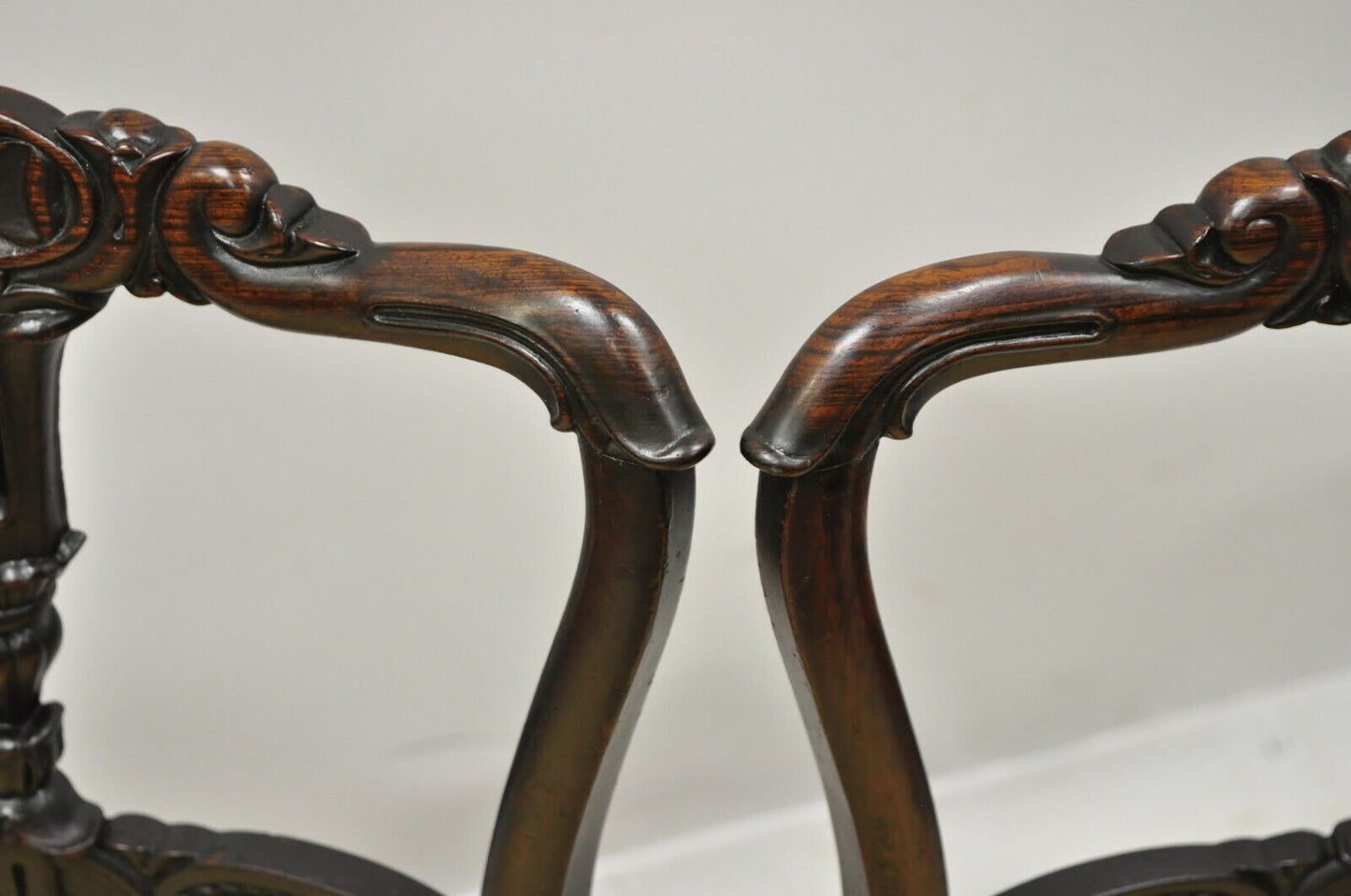 Antique French Victorian Carved Rosewood Small Petite Accent Side Chairs - Pair