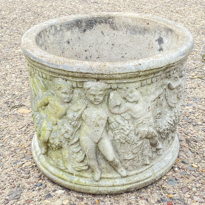 Vtg Henri Studio Concrete Cement 15" Round Classical Cherub Garden Planter Pot