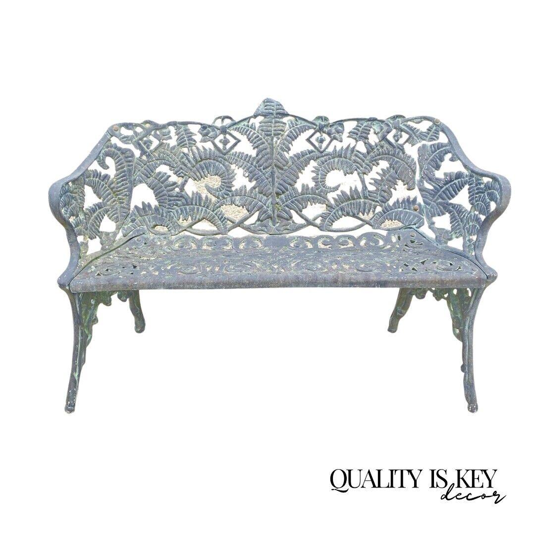 Cast Aluminum Fern and Blackberry Design Style Garden Patio Outdoor Bench