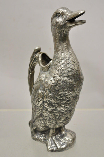 Vintage Alpaca Duck Mallard Figural Silver Plated Water Pitcher Decanter