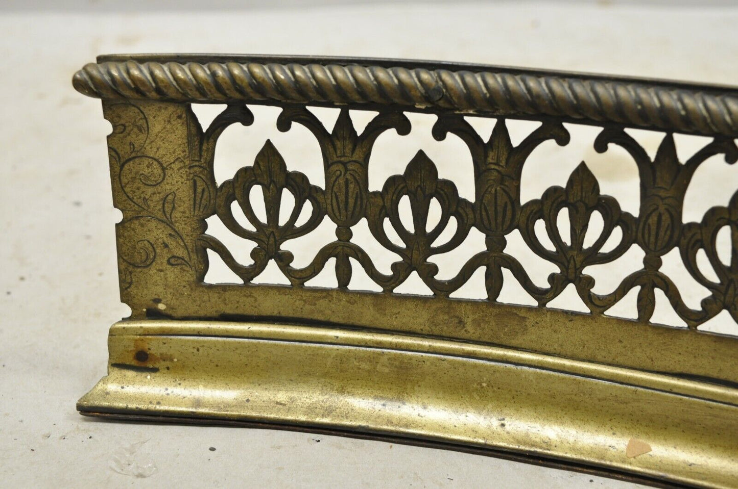 Victorian English Brass 55" Fireplace Serpentine Mantel Fender Bellflower Design