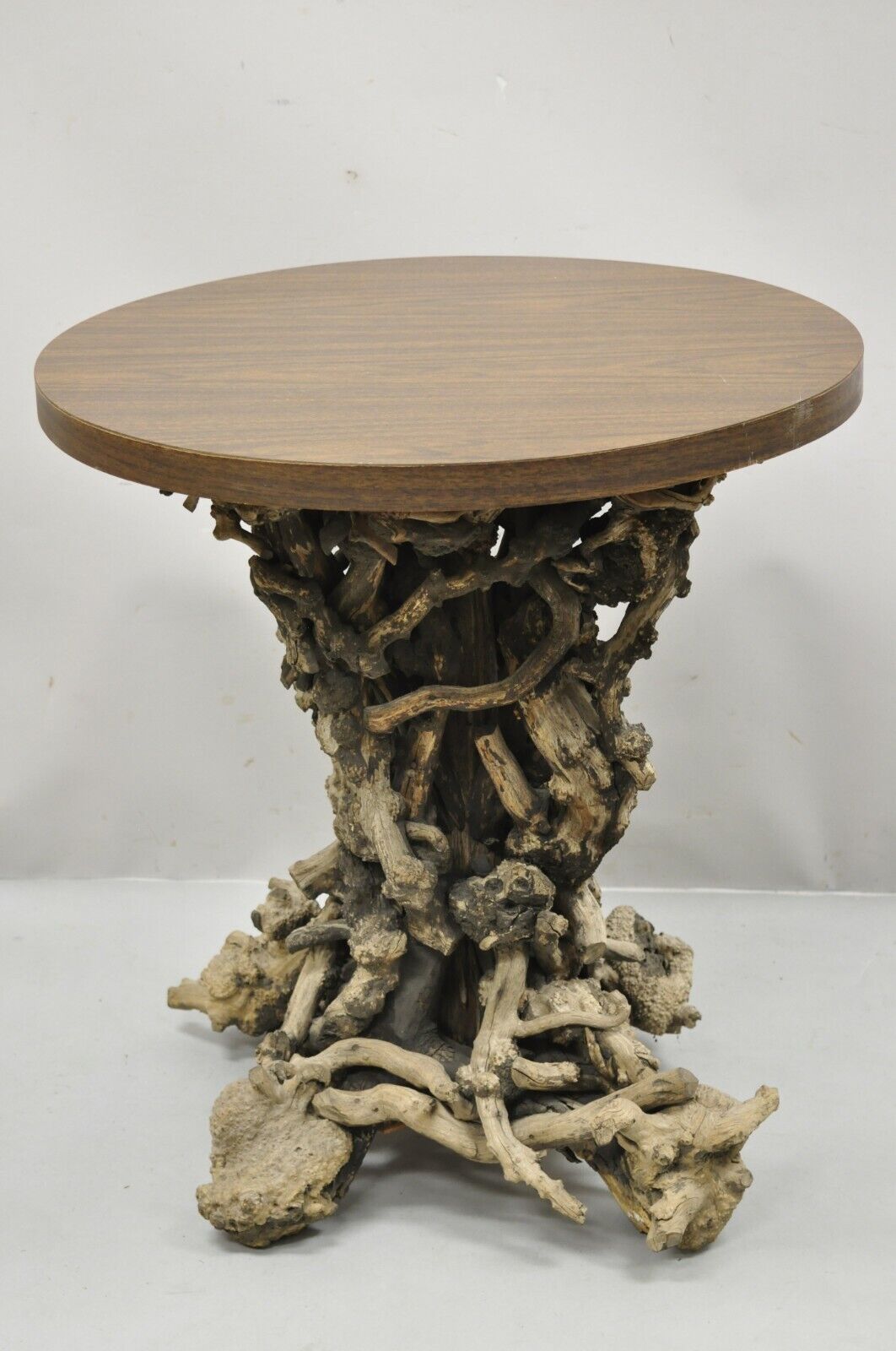 Vintage Driftwood Root Base Drift Wood Pedestal Naturalistic Accent Side Table